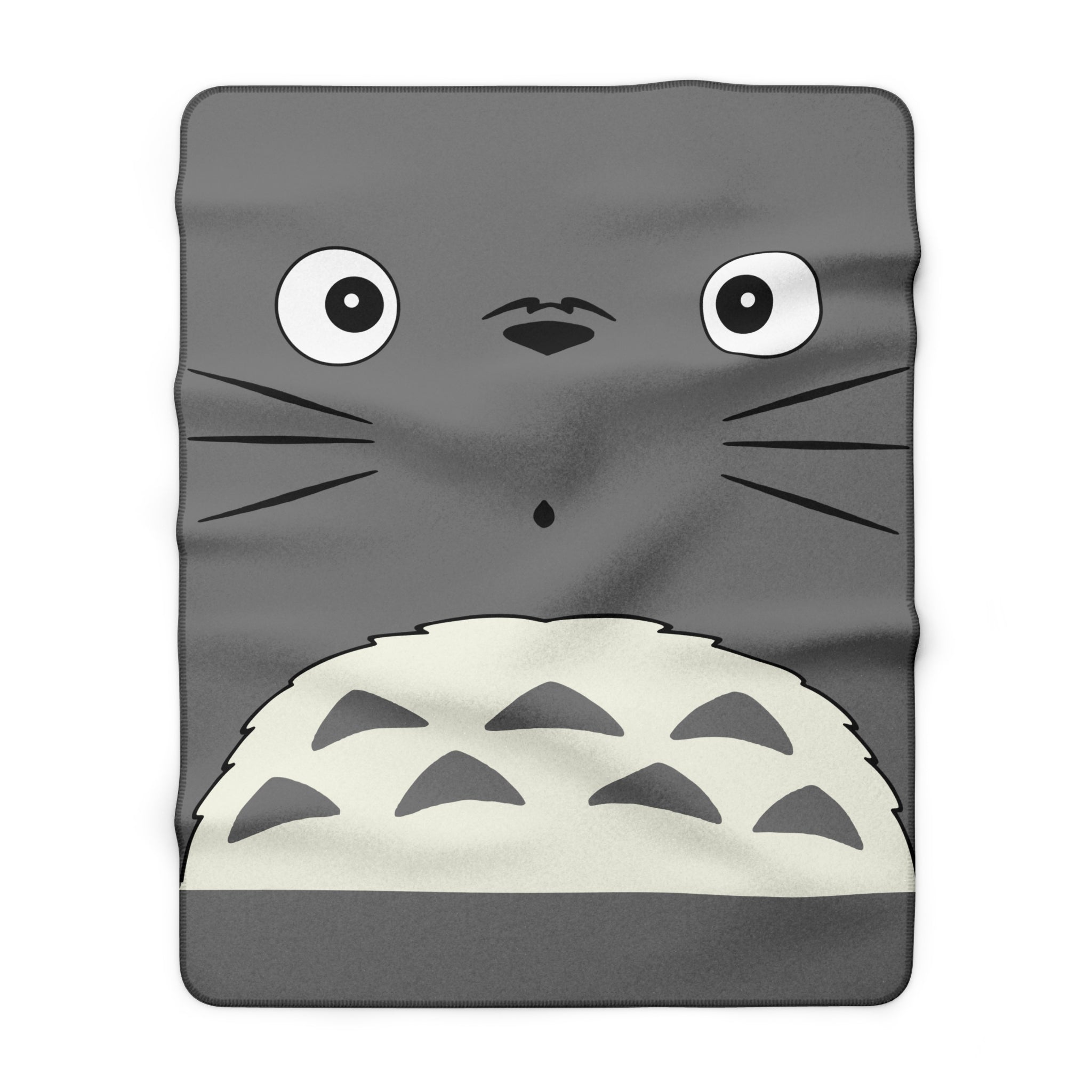 Totoro-Inspired Sherpa Blanket – Cute Grey Animal Face Cozy Throw