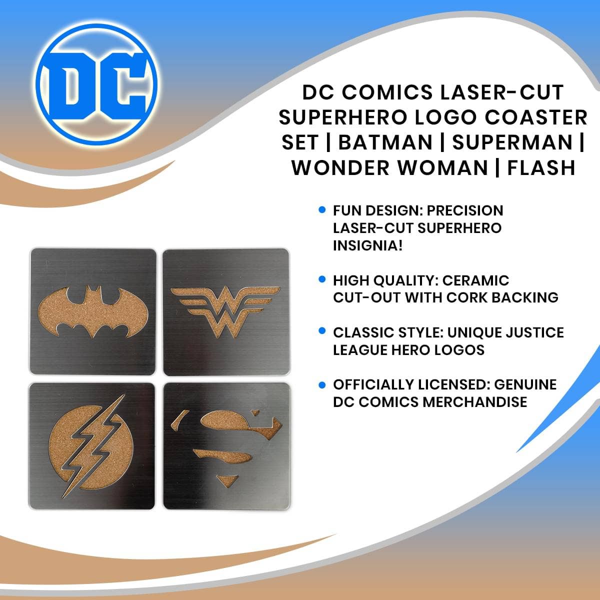 DC Comics Laser Cut Superhero Logo Coaster Set of 4