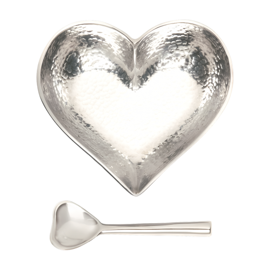 Happy Hammered Silver Heart with Heart Spoon