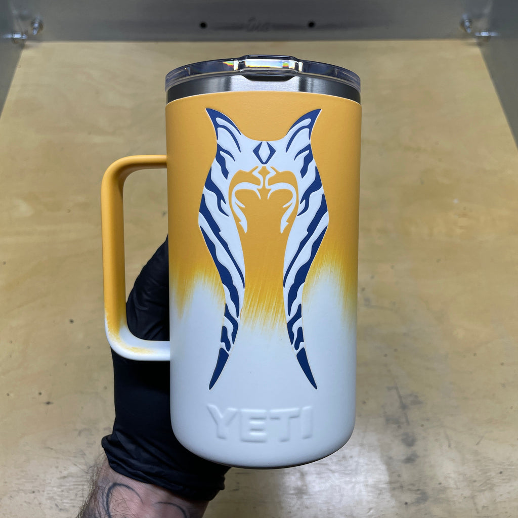 The apprentice aka "Snips" | 24 oz Custom YETI Mug in Orange, White & Blue