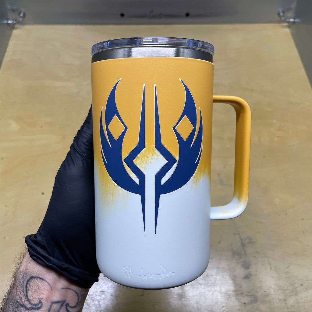 The apprentice aka "Snips" | 24 oz Custom YETI Mug in Orange, White & Blue