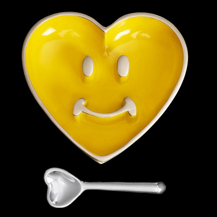 Pauli Smile Heart Dish with Heart Spoon - Yellow